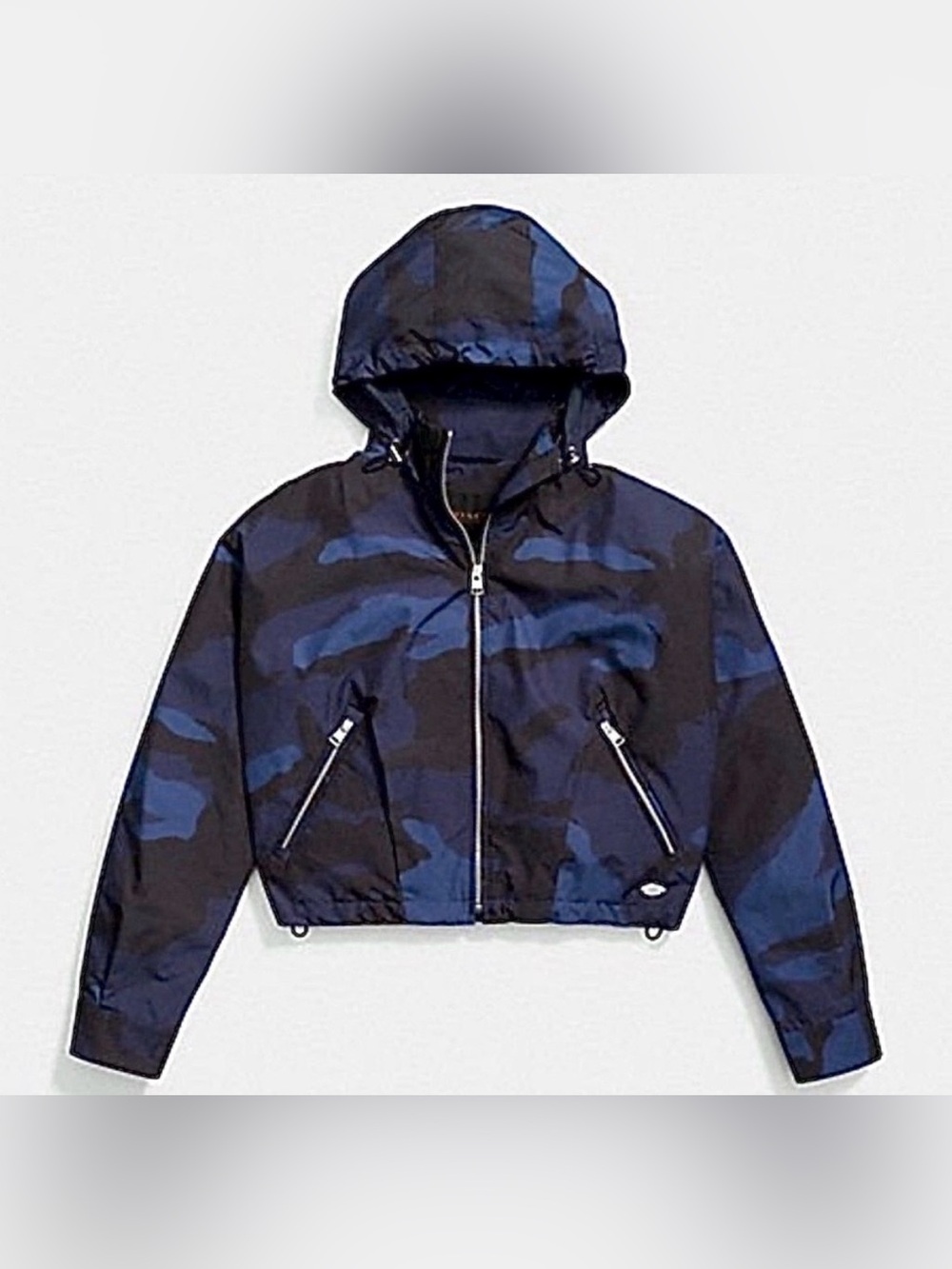 Coach Navy Blue and Black Camo Cropped Hooded Track Jacket Windbreaker Size XS